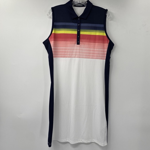 Callaway Dresses & Skirts - Callaway Golf Dress Womens Large White Navy Striped Sleeveless Opti-Dri UPF 50